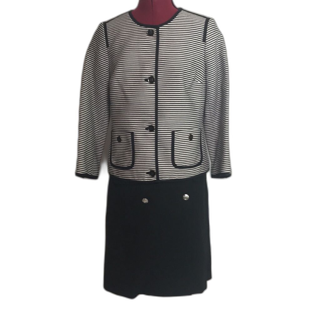 Talbots Skirt Suit Women's Size 6 Black & White 2-Piece Set Blazer & Skirt
